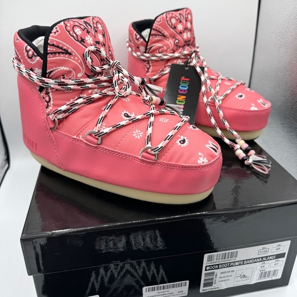 NWT Alanui x Moon Boot Pink Bandana Full Moon Low Pink Pumps Boots moonboots - Picture 13 of 16